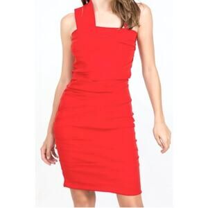 Preen By Thornton Bregazzi Dress Womens XS Red Ruched Bodycon Halter Celebrity